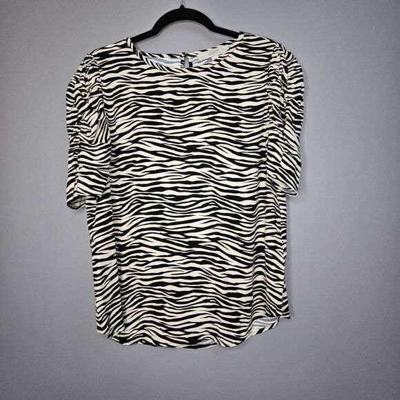 LOFT Tops - New  LOFT Womens Black Beige‎ Zebra Print Cinched Puff Sleeve Top Size Small